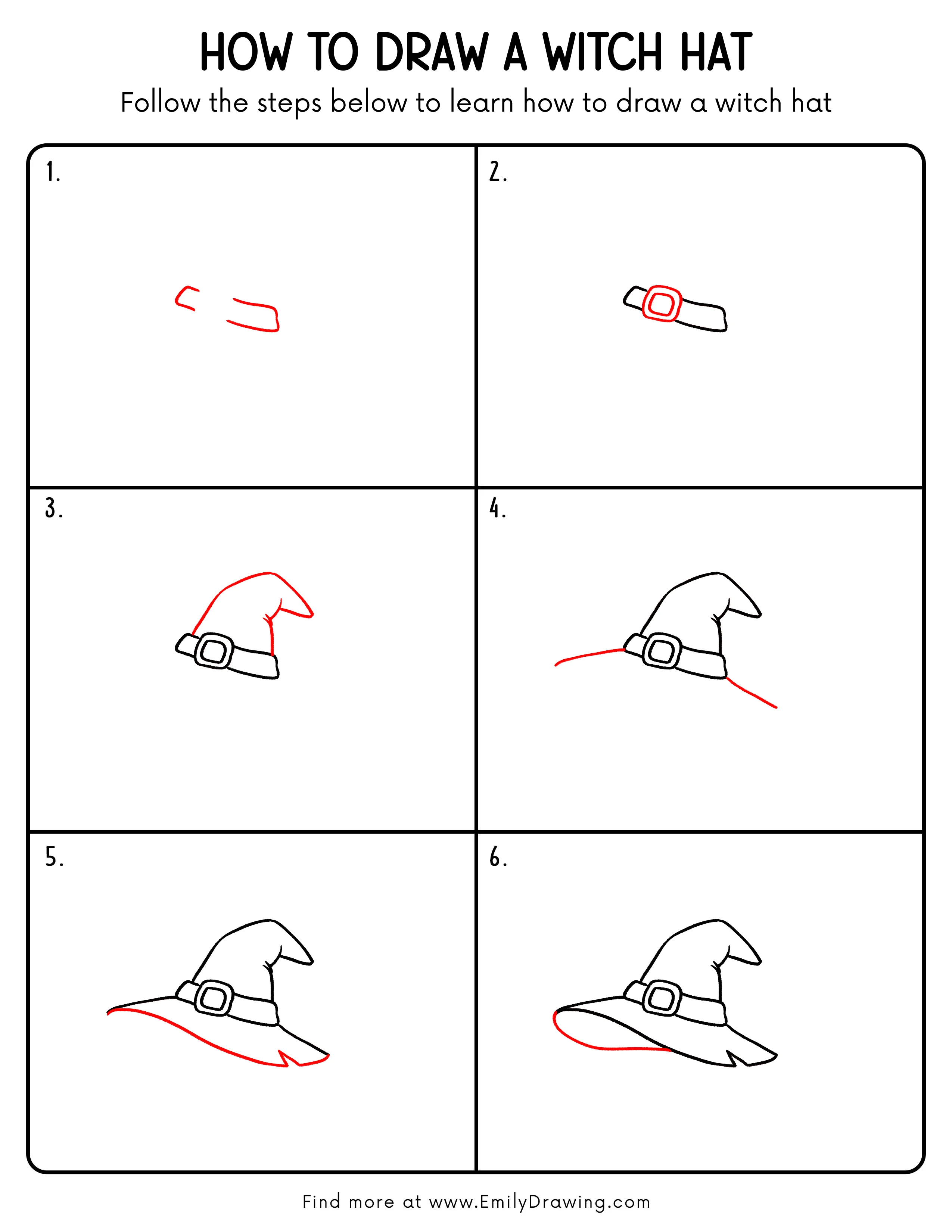 Printable Witch Hat Drawing Guide